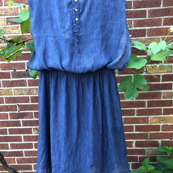 Double ZERO Womens Blouson Sleeveless Dress Blue Metallic elastic waist LARGE - Picture 2 of 7